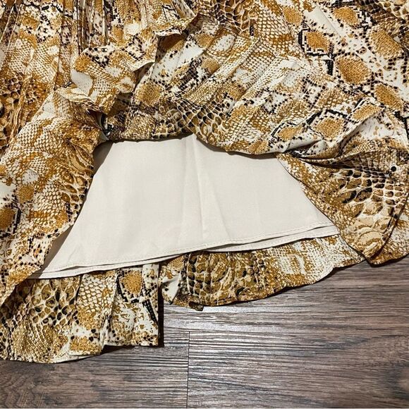 NWT Nanette Lepore Snakeskin Print Sleeveless Pleated MIDI Dress Gold Black 10 - Picture 12 of 12